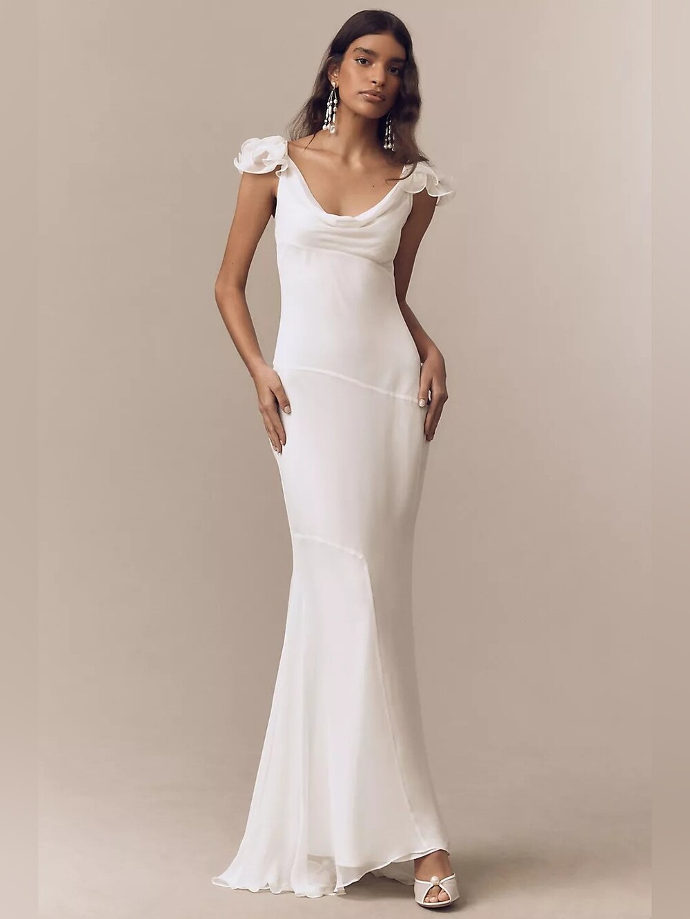 De La Vali Cowl Neck Silk Mermaid Gown White Bridal Wedding Size 6